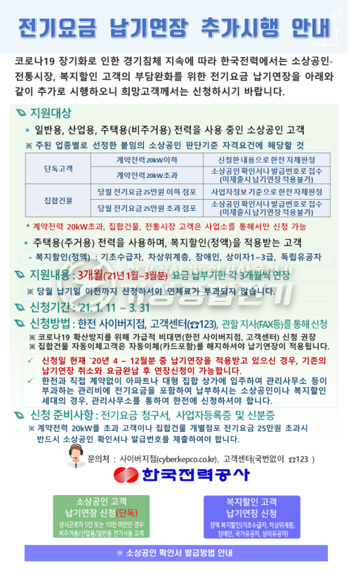 소상공인 전기요금 납기연장 컨설팅 공사